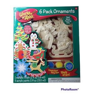 New In Box Create Your Own Wooden Ornaments Craft Kit ~ Works of Ahhh 6 Pack Set